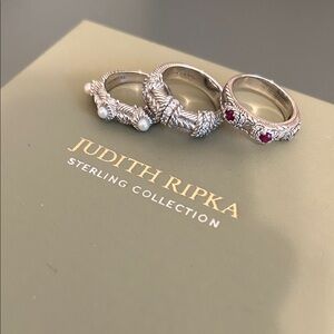 Judith Ripka sterling silver stack rings. Set of 3. Size 8